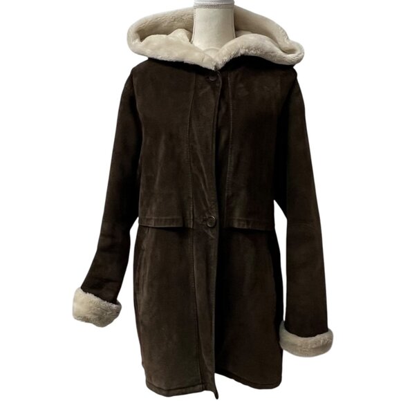 Marvin Richards Brown Rustic Luxe Shearling Suede Hooded Penny Lane Coat Size M - Picture 3 of 7